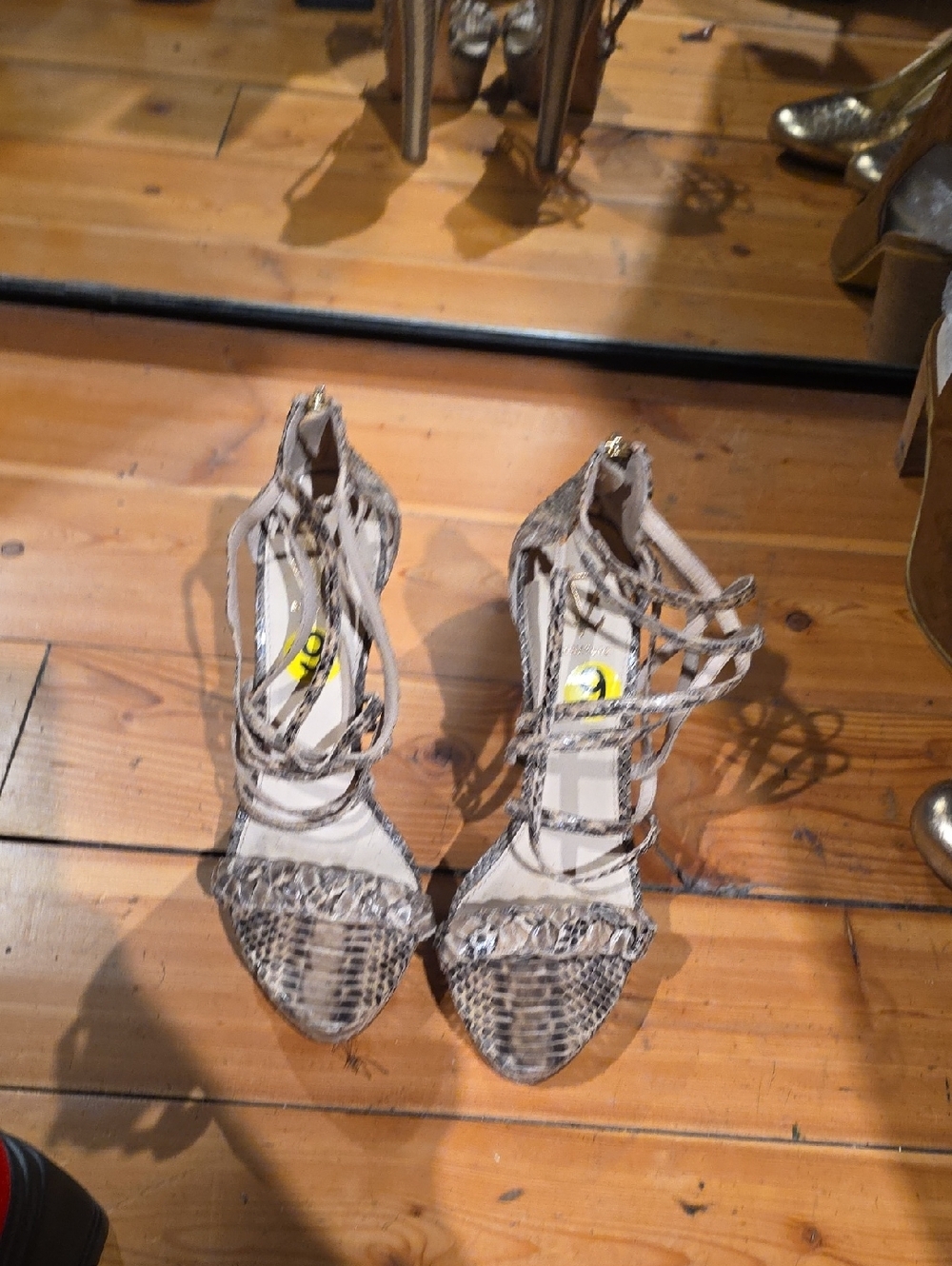 Women's Snake-Print Lace-Up Heeled Sandals - Neutral
